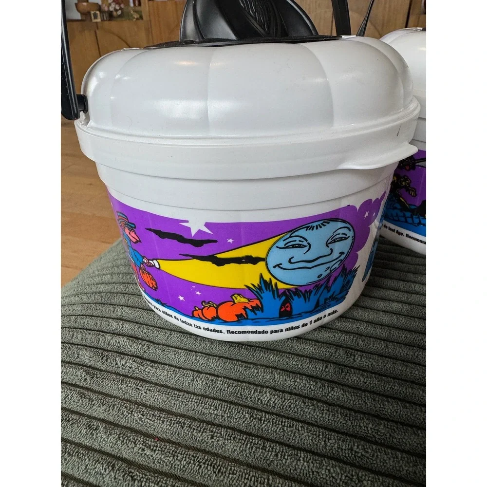 Vintage 1986 McDonalds Halloween Pails Buckets Bat Lid Decoration Lot of 5‎